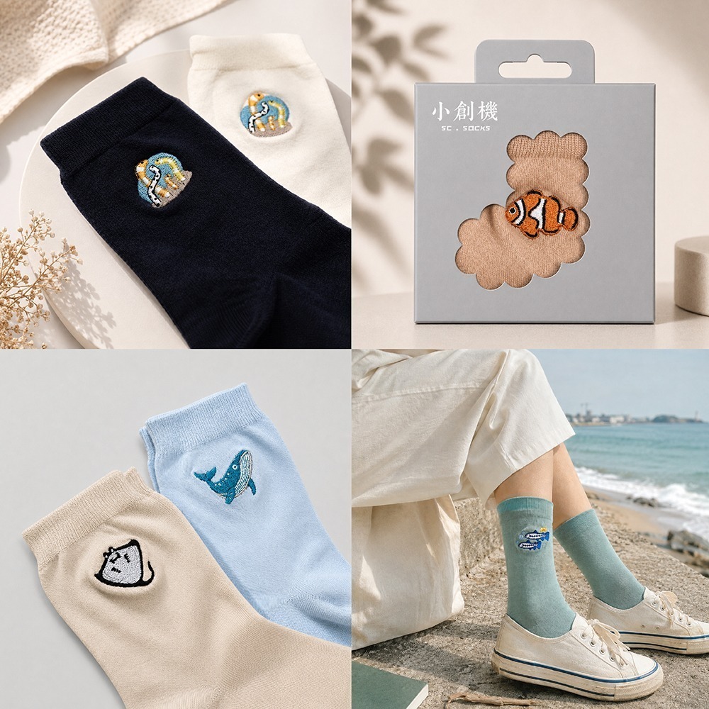 【小創襪】海洋襪 刺繡襪 晶圓紗 中筒襪 透氣襪 棉襪 健行襪 運動襪 休閒襪 機能襪 交換禮物 文青襪 MIT台灣製-細節圖4