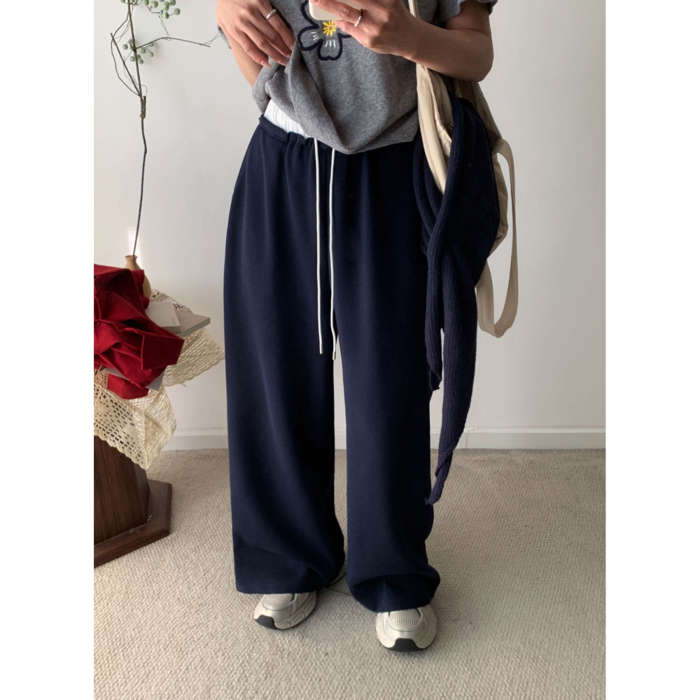 💎撞色褲頭休閒落地抽繩褲💎-細節圖5