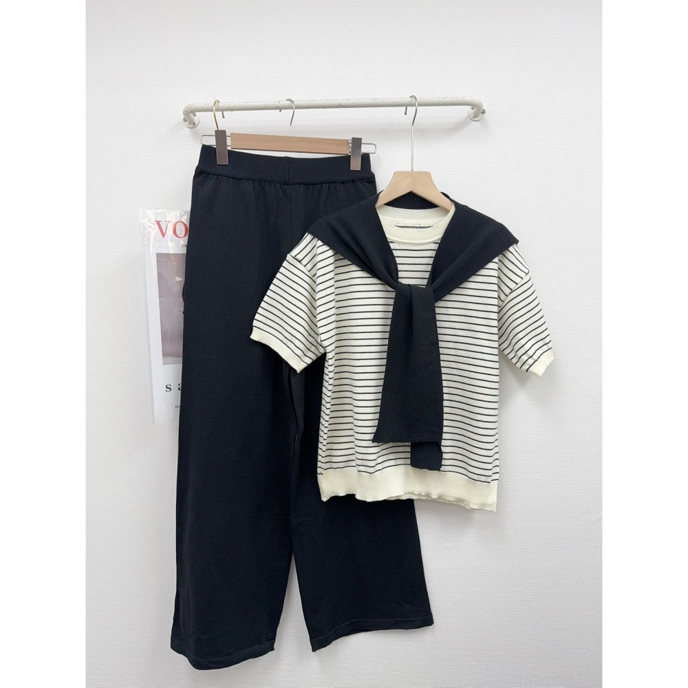 💎披肩條紋薄針織褲裝💎-細節圖4