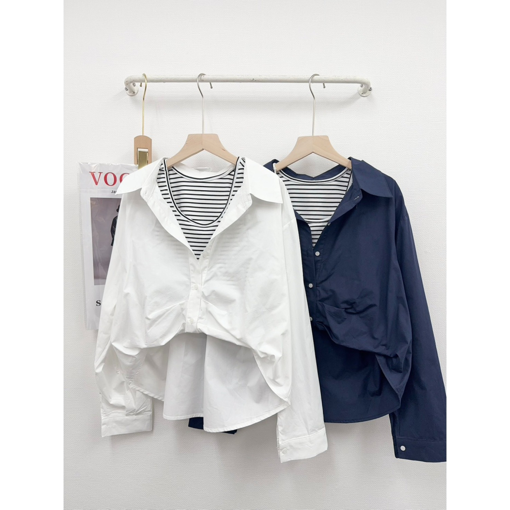 韓系假兩件拼接設計襯衫-細節圖2