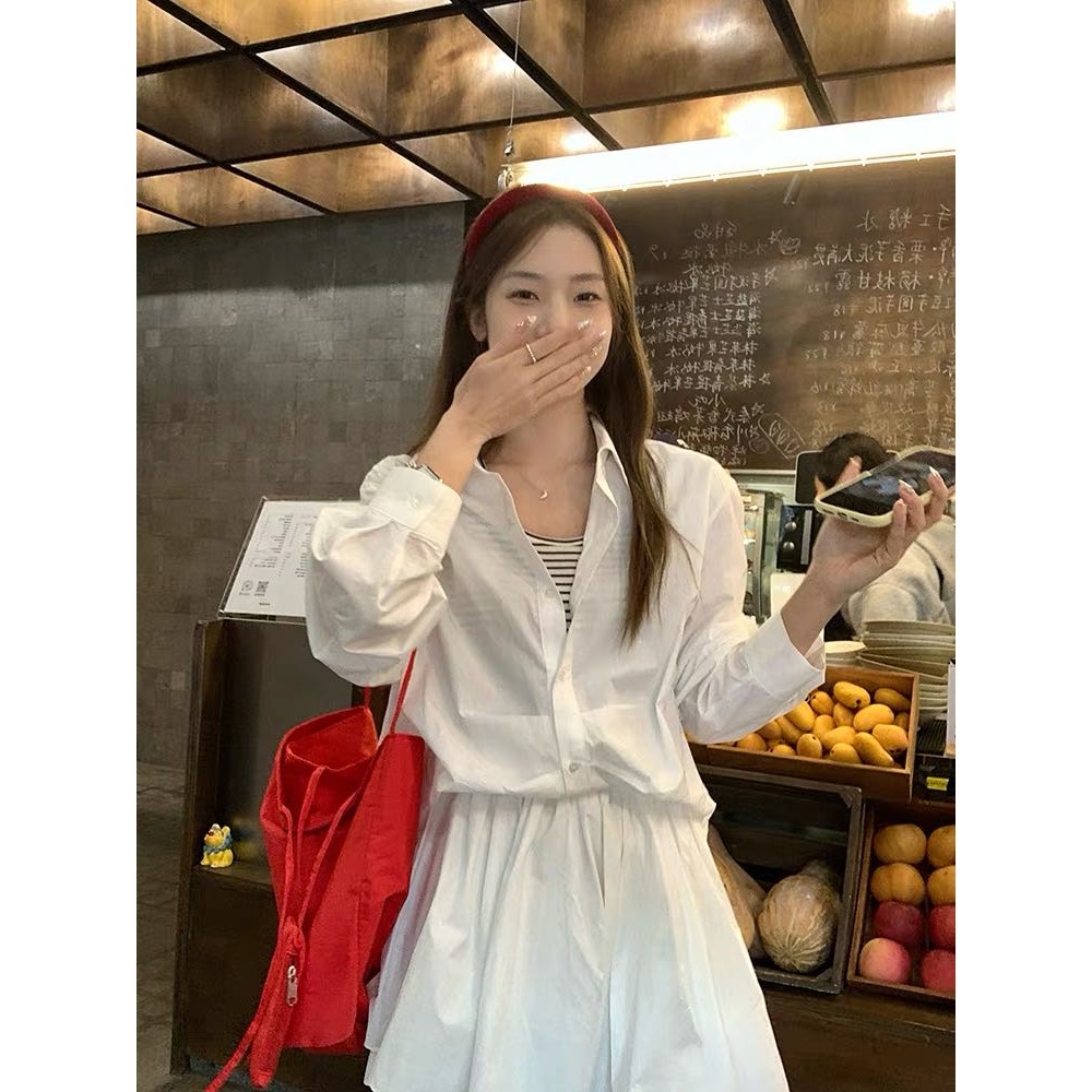 韓系假兩件拼接設計襯衫-細節圖3