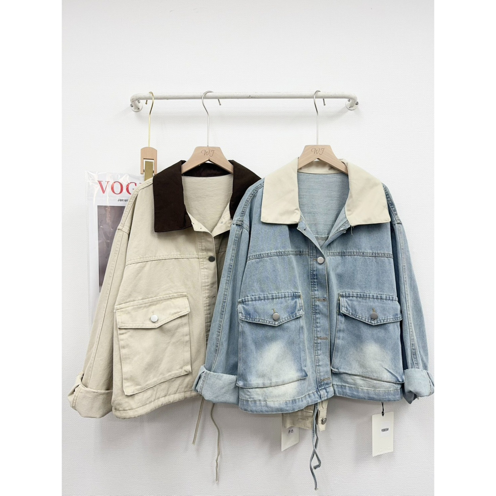 【工裝感新品】水洗撞色領牛仔外套-細節圖2