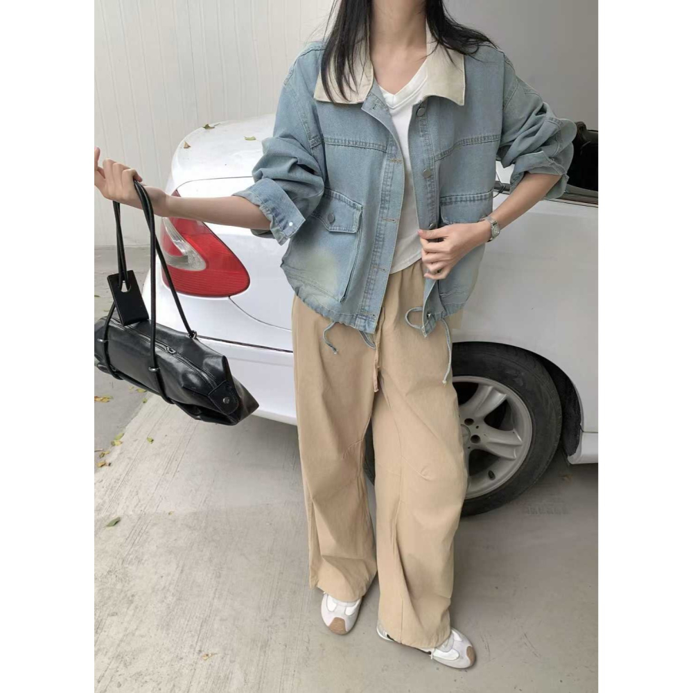 【工裝感新品】水洗撞色領牛仔外套-細節圖4