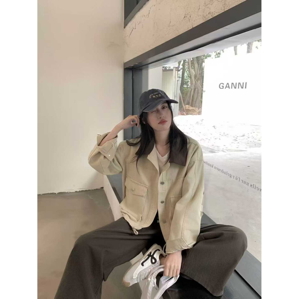 【工裝感新品】水洗撞色領牛仔外套-細節圖6