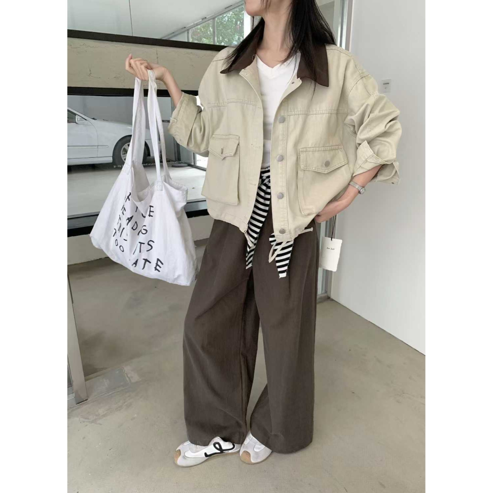 【工裝感新品】水洗撞色領牛仔外套-細節圖7