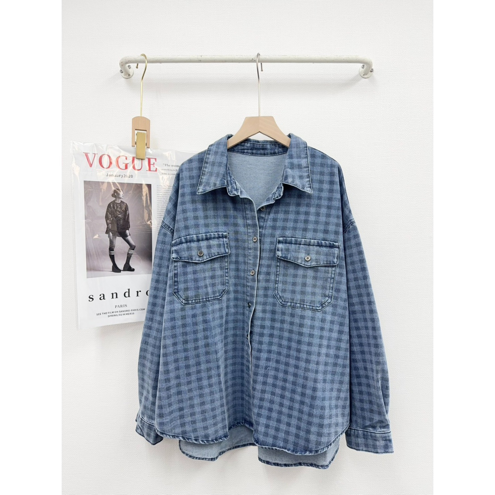 👖 水洗牛仔格紋襯衫-細節圖2