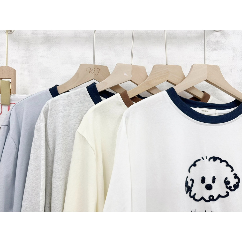 毛巾刺繡捲毛小狗撞色領 T-細節圖4