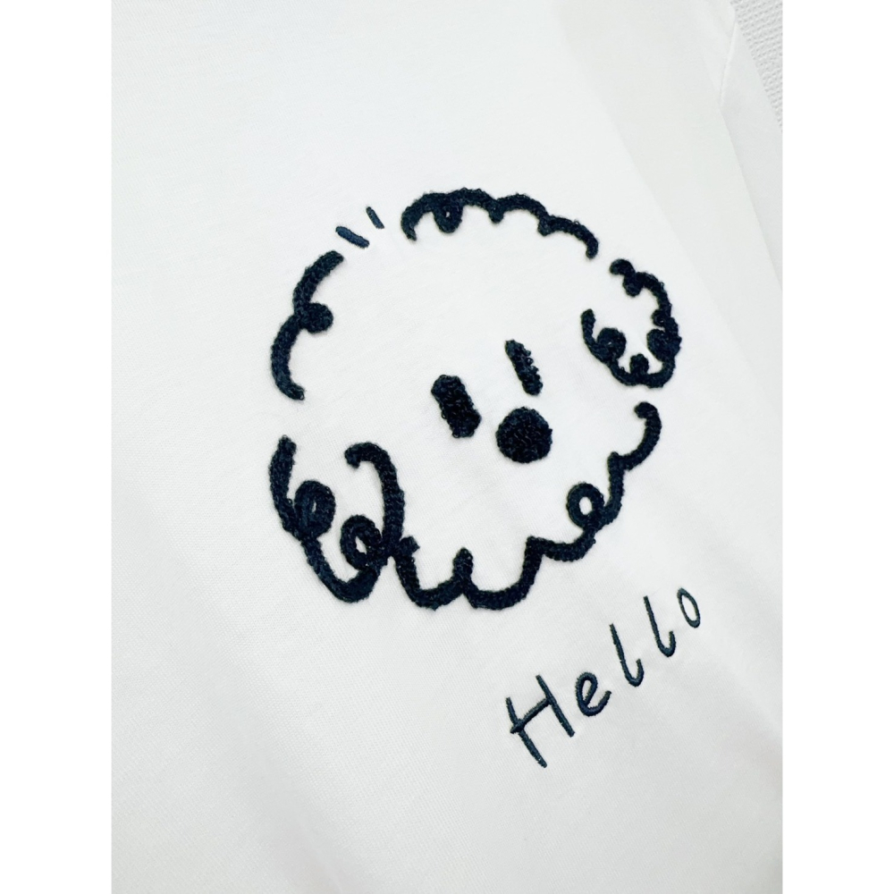 毛巾刺繡捲毛小狗撞色領 T-細節圖5