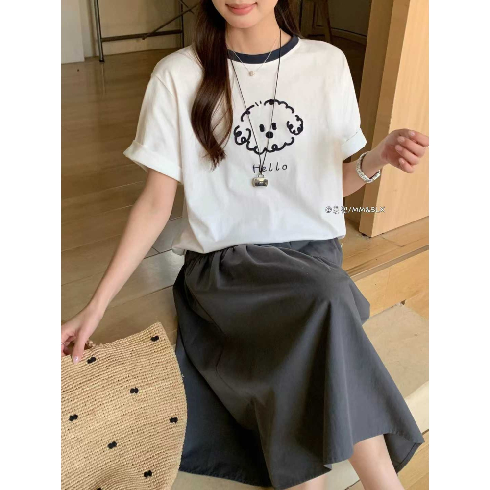 毛巾刺繡捲毛小狗撞色領 T-細節圖7