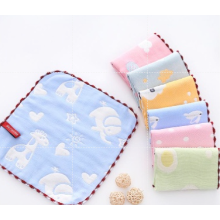 12條/六層紗布薄款-小方巾純棉紗布巾有掛鉤設計隨身巾-細節圖2