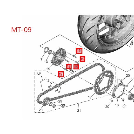 YAMAHA 原廠 90116-10048 MT07 MT-07 R7 MT09 MT-09 後齒盤螺絲 雙頭螺栓-細節圖2