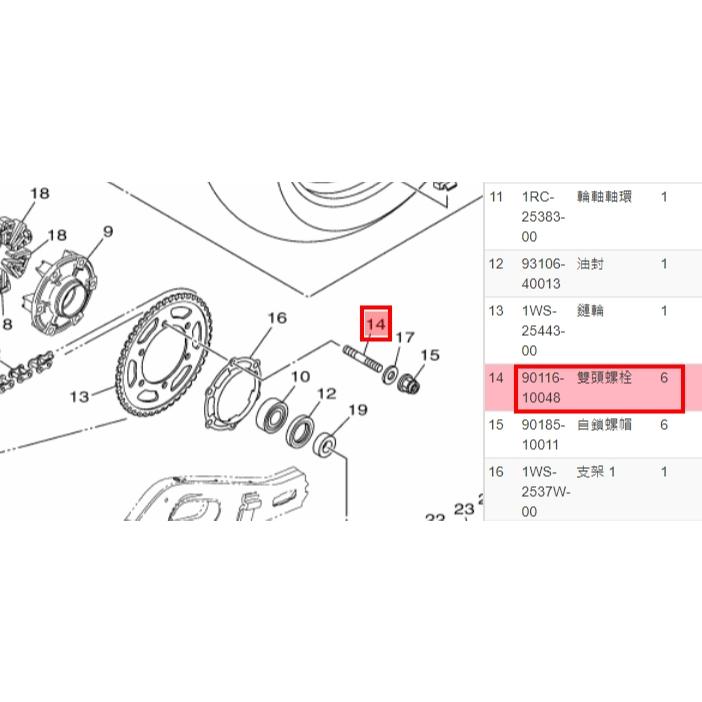 YAMAHA 原廠 90116-10048 MT07 MT-07 R7 MT09 MT-09 後齒盤螺絲 雙頭螺栓-細節圖3