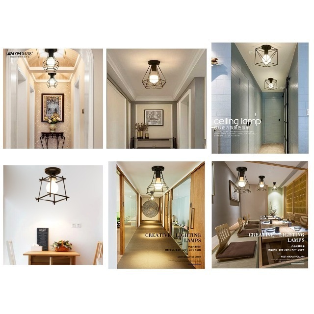 【晨星燈飾】過道燈 入口吊燈 懷舊吸頂燈 復古吊燈 鐵藝鍋蓋燈罩工業風吸頂燈愛迪生燈泡吊燈吸頂燈-細節圖3