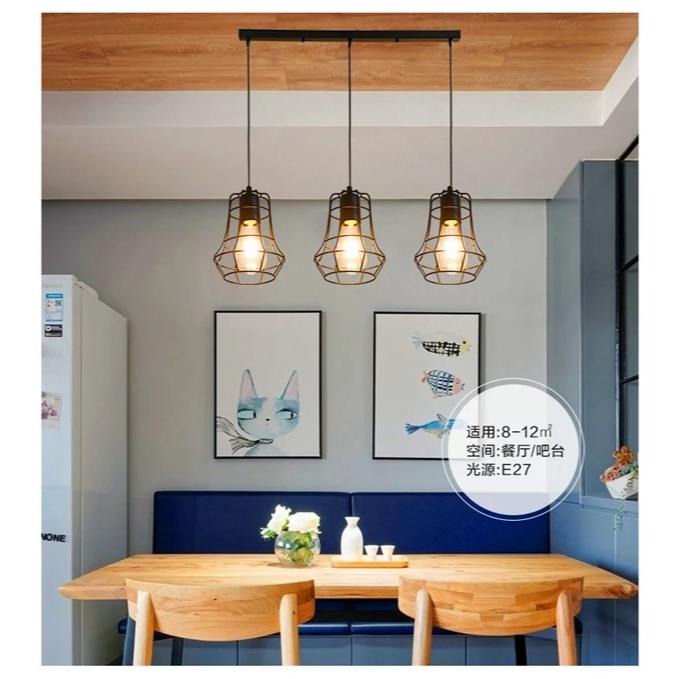 【晨星燈飾】餐廳吊燈 餐桌吊燈 鐵藝三燈吊燈三燈吊燈工業風吊燈燈三頭吊燈鋁罩三燈臥室 客廳 書房 歐式3燈 工業風吊燈-細節圖7