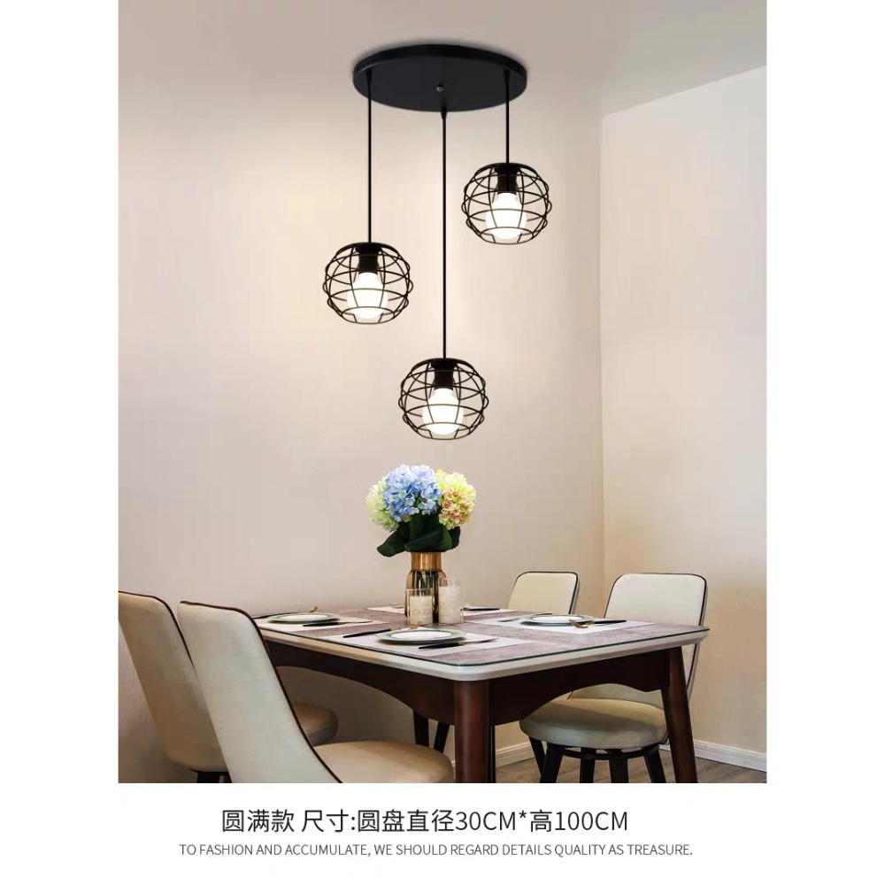 【晨星燈飾】餐廳吊燈 餐桌吊燈 鐵藝三燈吊燈三燈吊燈工業風吊燈燈三頭吊燈鋁罩三燈臥室 客廳 書房 歐式3燈 工業風吊燈-規格圖9