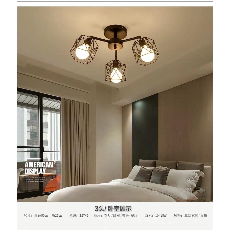 【晨星燈飾】客廳主燈 臥室吸頂燈 餐廳燈具 美式吸頂3燈復古吸頂燈鐵藝8燈美式吸頂5燈愛迪生燈泡吊燈吸頂燈北歐吊燈-細節圖3