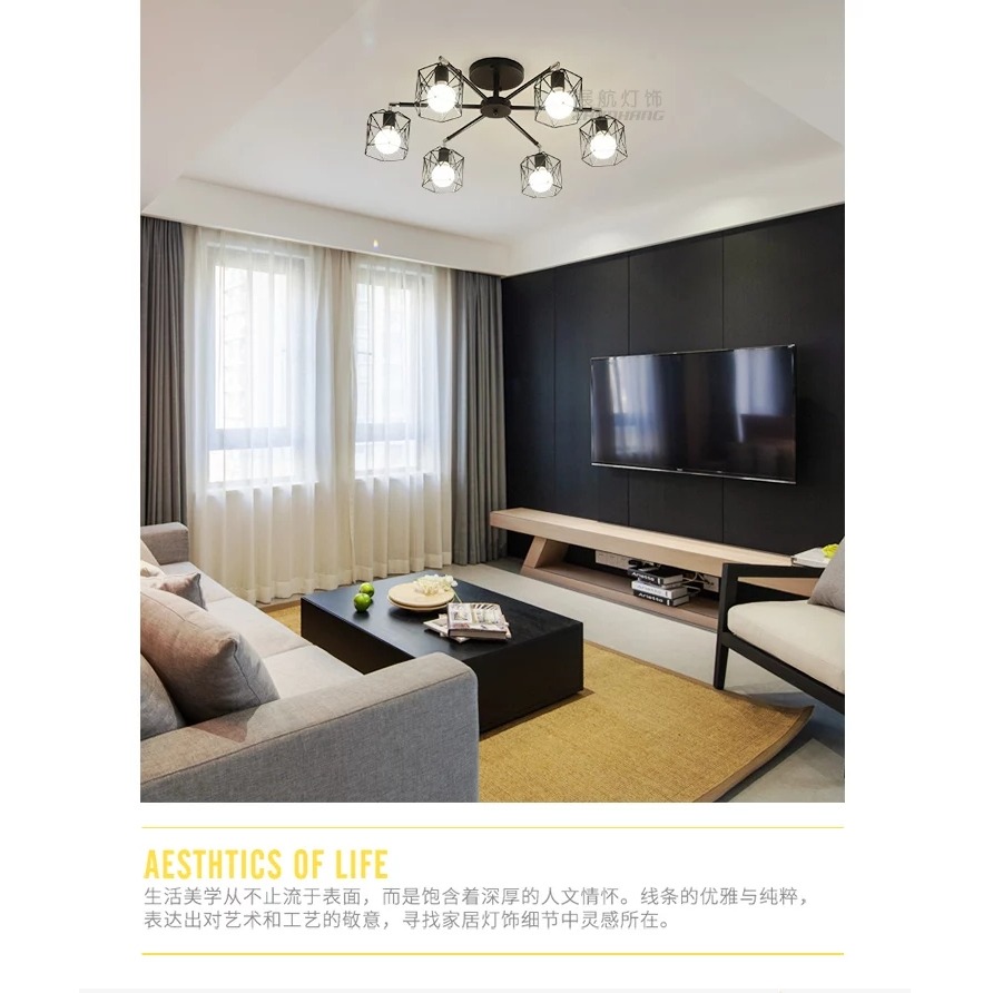 【晨星燈飾】客廳主燈 臥室吸頂燈 餐廳燈具 美式吸頂3燈復古吸頂燈鐵藝8燈美式吸頂5燈愛迪生燈泡吊燈吸頂燈北歐吊燈-規格圖11