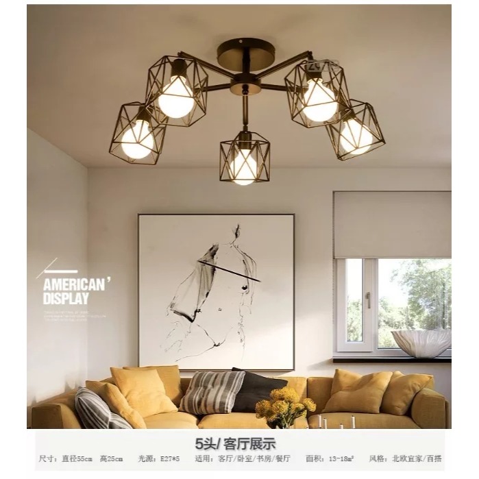 【晨星燈飾】客廳主燈 臥室吸頂燈 餐廳燈具 美式吸頂3燈復古吸頂燈鐵藝8燈美式吸頂5燈愛迪生燈泡吊燈吸頂燈北歐吊燈-規格圖11