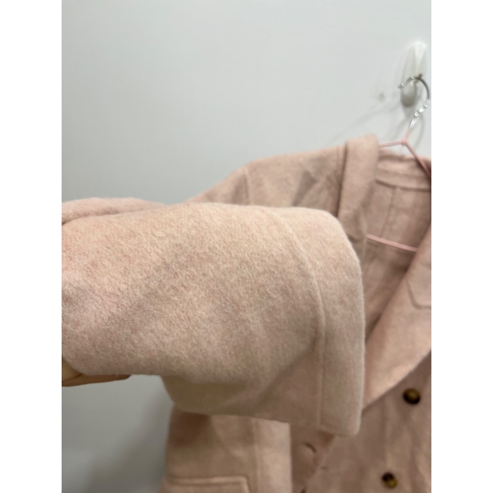 100%羊毛大衣 淺粉大衣 粉膚玫瑰粉色羊毛大衣外套-細節圖2