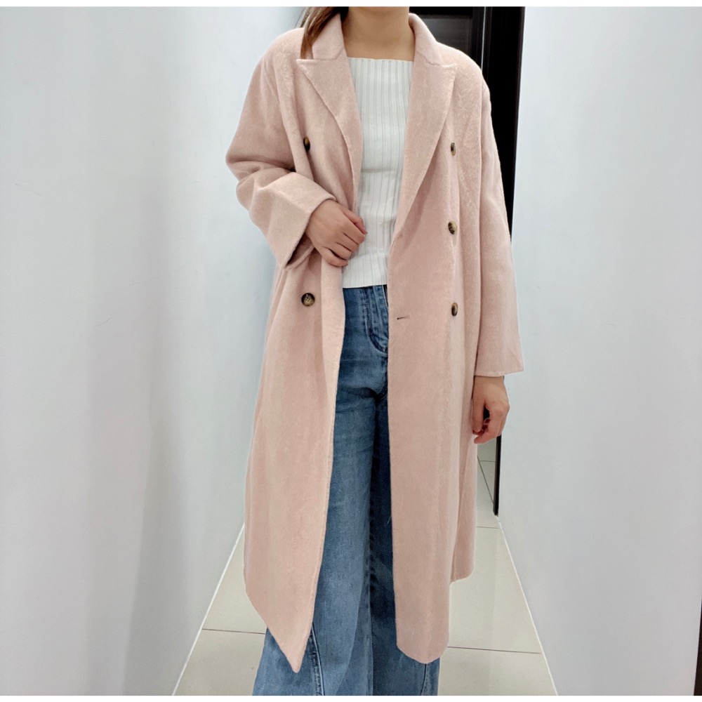 100%羊毛大衣 淺粉大衣 粉膚玫瑰粉色羊毛大衣外套-細節圖3