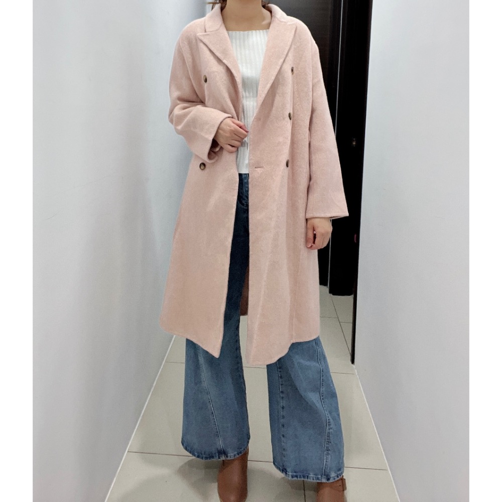 100%羊毛大衣 淺粉大衣 粉膚玫瑰粉色羊毛大衣外套-細節圖4