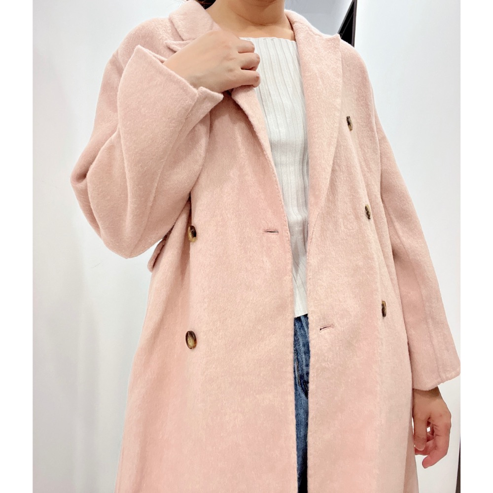 100%羊毛大衣 淺粉大衣 粉膚玫瑰粉色羊毛大衣外套-細節圖5