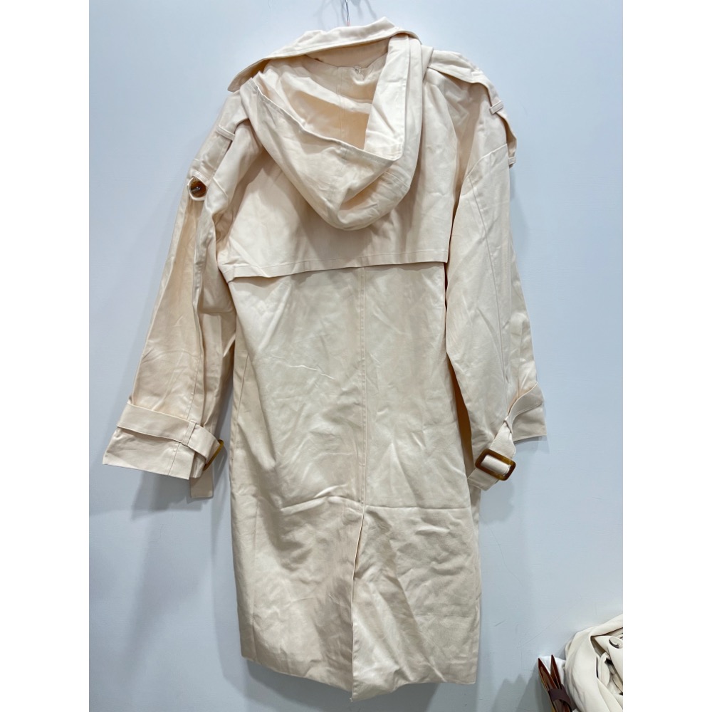 Pazzo奶杏色連帽風衣外套 白色大衣外套-細節圖2
