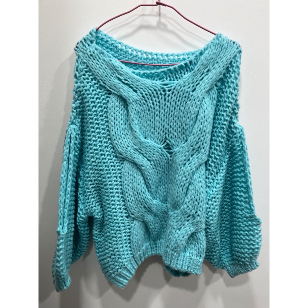 湖水藍綠針織上衣 手袖鏤空上衣-細節圖2