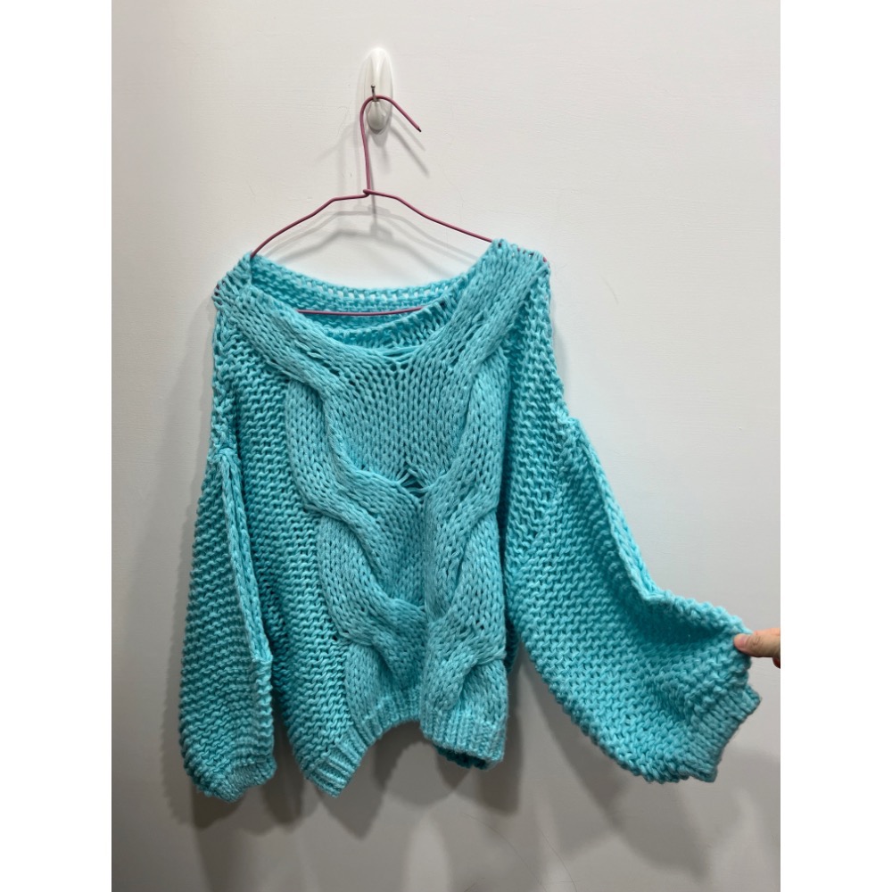 湖水藍綠針織上衣 手袖鏤空上衣-細節圖3