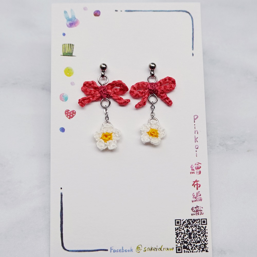 袖珍編織/蝴蝶結與小白花/耳環-規格圖1