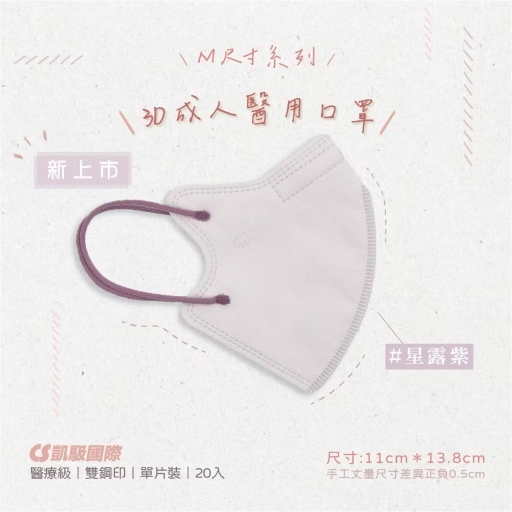 CS凱馺國際-3D立體醫用口罩(未滅菌) 20入/盒-M尺寸-規格圖9