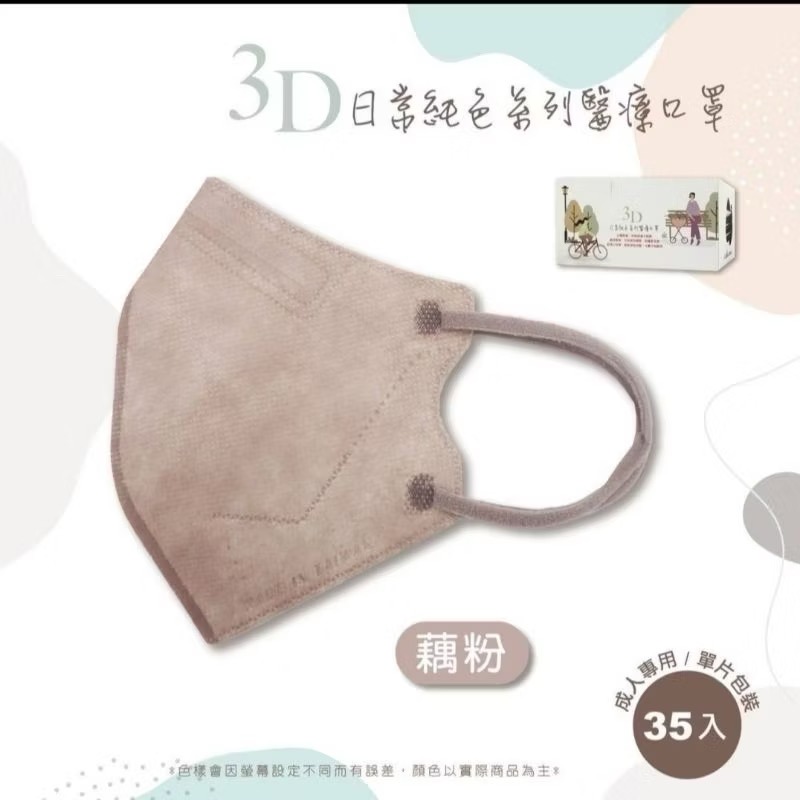 🔥🔥德冠成人立體3D醫療口罩 日常純色系列（35入單片包）🔥🔥-規格圖2