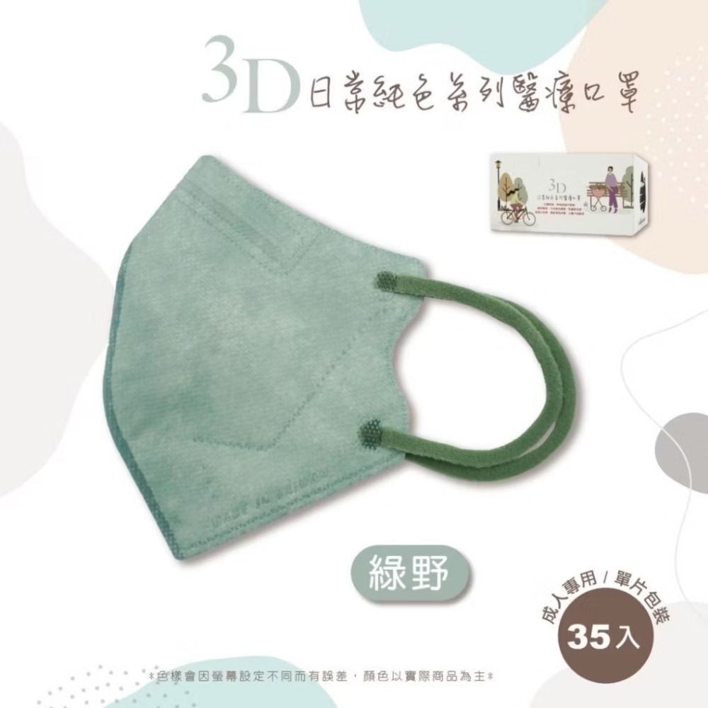 🔥🔥德冠成人立體3D醫療口罩 日常純色系列（35入單片包）🔥🔥-規格圖2