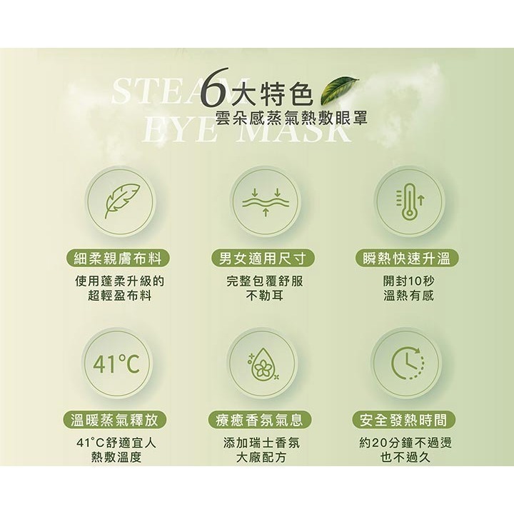 41度C｜雲朵感蒸氣眼罩-茶林微風(5片/盒) 薄片發熱芯 親膚棉柔不織布-細節圖3