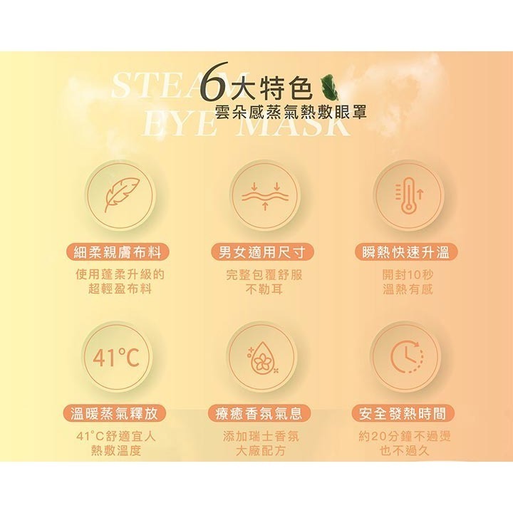 41度C｜雲朵感蒸氣眼罩 - 柑橘清香(5片/盒) 薄片發熱芯 親膚棉柔不織布-細節圖3