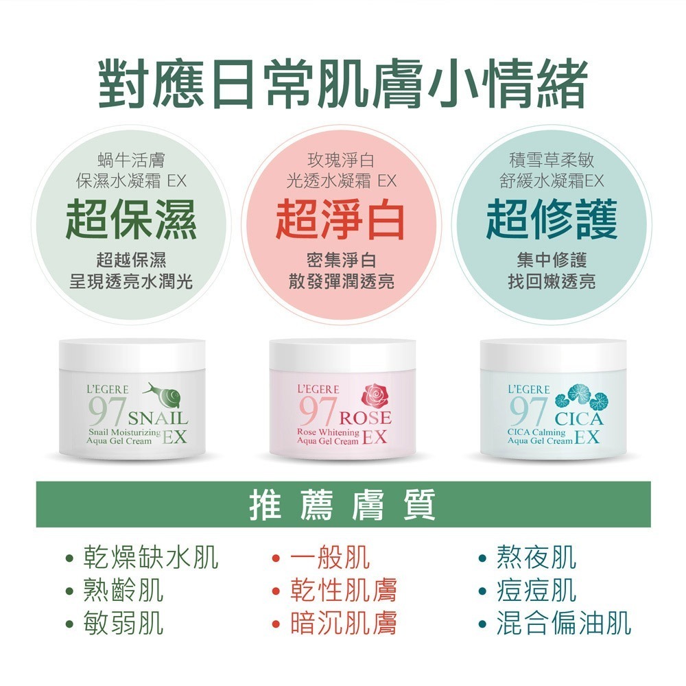 L＇EGERE 蘭吉兒｜蝸牛活膚保濕水凝霜EX (100ml/瓶) 澎潤修護 一瓶多用-細節圖11