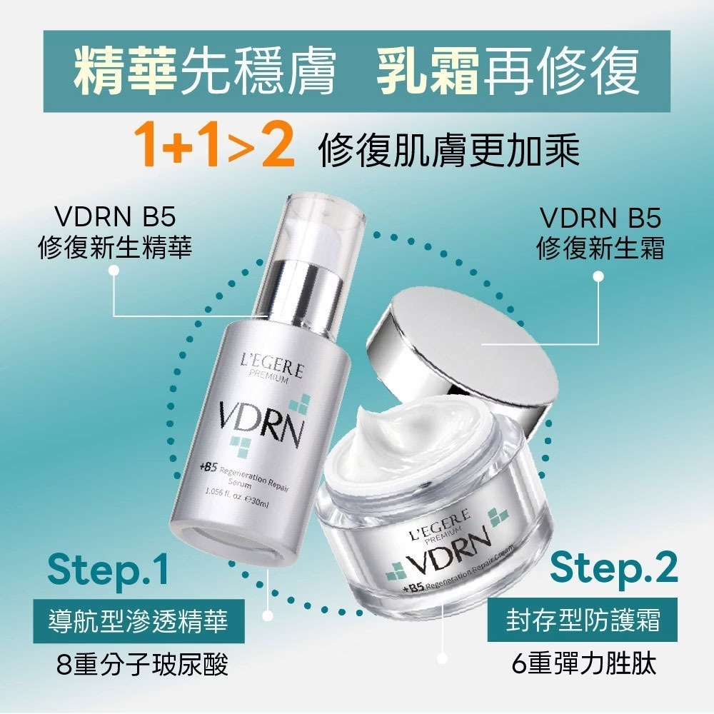 L＇EGERE 蘭吉兒｜VDRN B5修復新生精華 30ml 小分子玻尿酸 積雪草 修護保濕彈亮 修復舒緩過敏肌-細節圖9