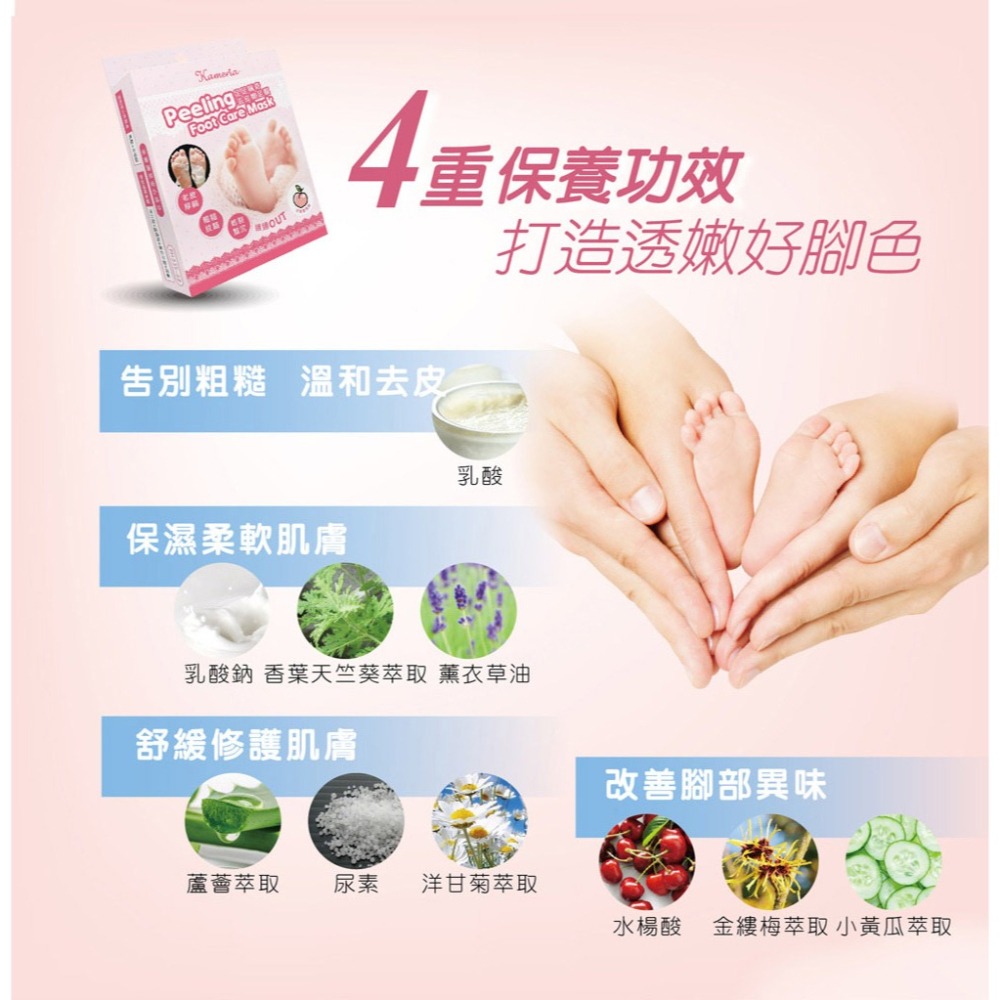 KAMERIA 足足稱奇 去皮嫩足膜 - 蜜桃 (2枚入/盒) 足底SPA-細節圖4