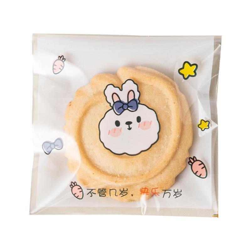 臺灣出貨 現貨 歐思麥烘焙 餅幹包裝袋 透明卡通可愛小兔小熊打包自製曲奇烘焙專用家用自封袋子100入（BW）-細節圖5