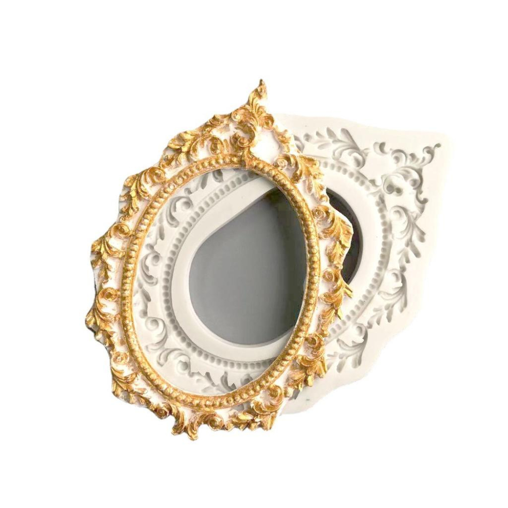 臺灣出貨 現貨 歐思麥烘焙 方形 橢圓形復古相框矽膠模具 翻糖軟陶黏土石膏擺件造型工具（中）-細節圖3