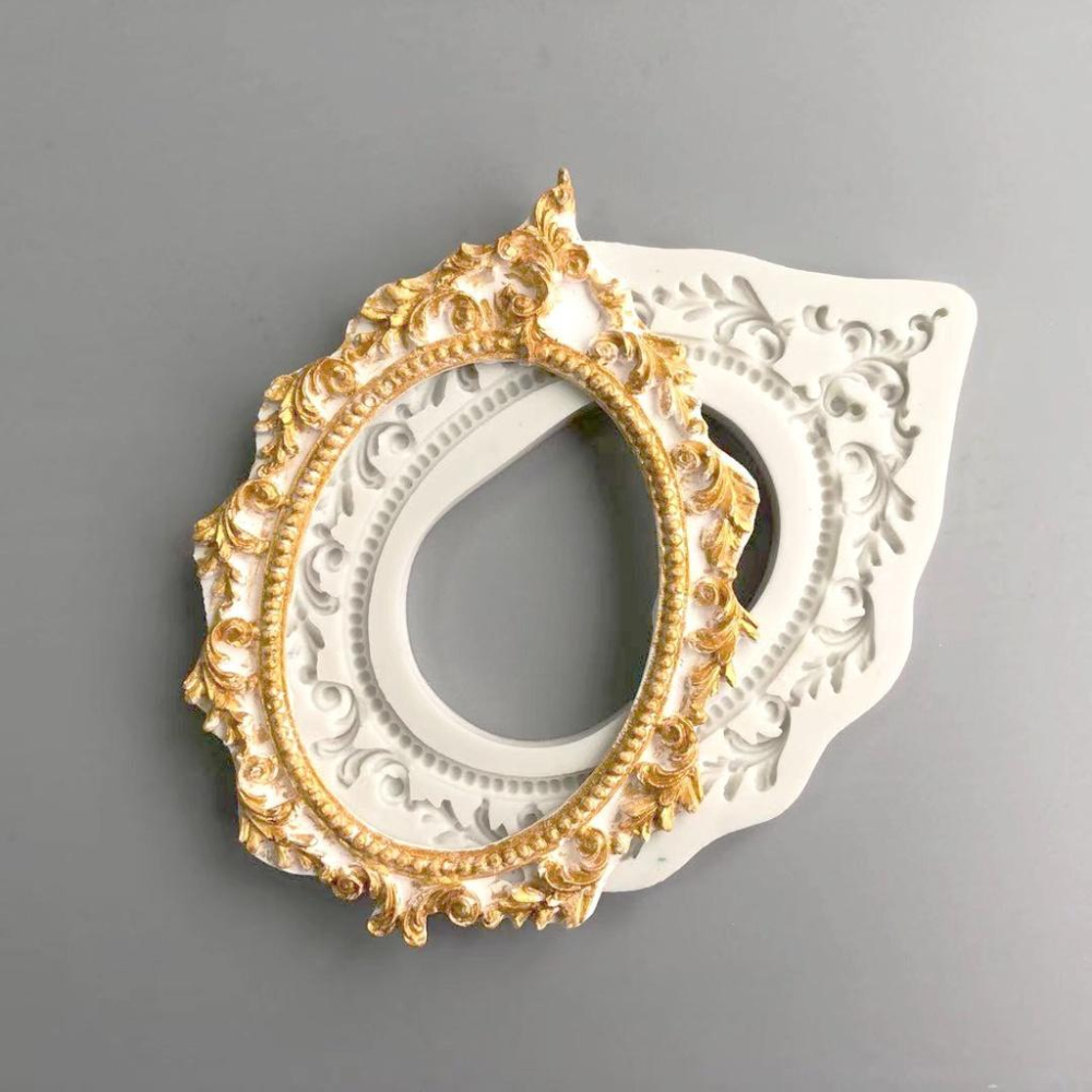 臺灣出貨 現貨 歐思麥烘焙 方形 橢圓形復古相框矽膠模具 翻糖軟陶黏土石膏擺件造型工具（中）-細節圖4