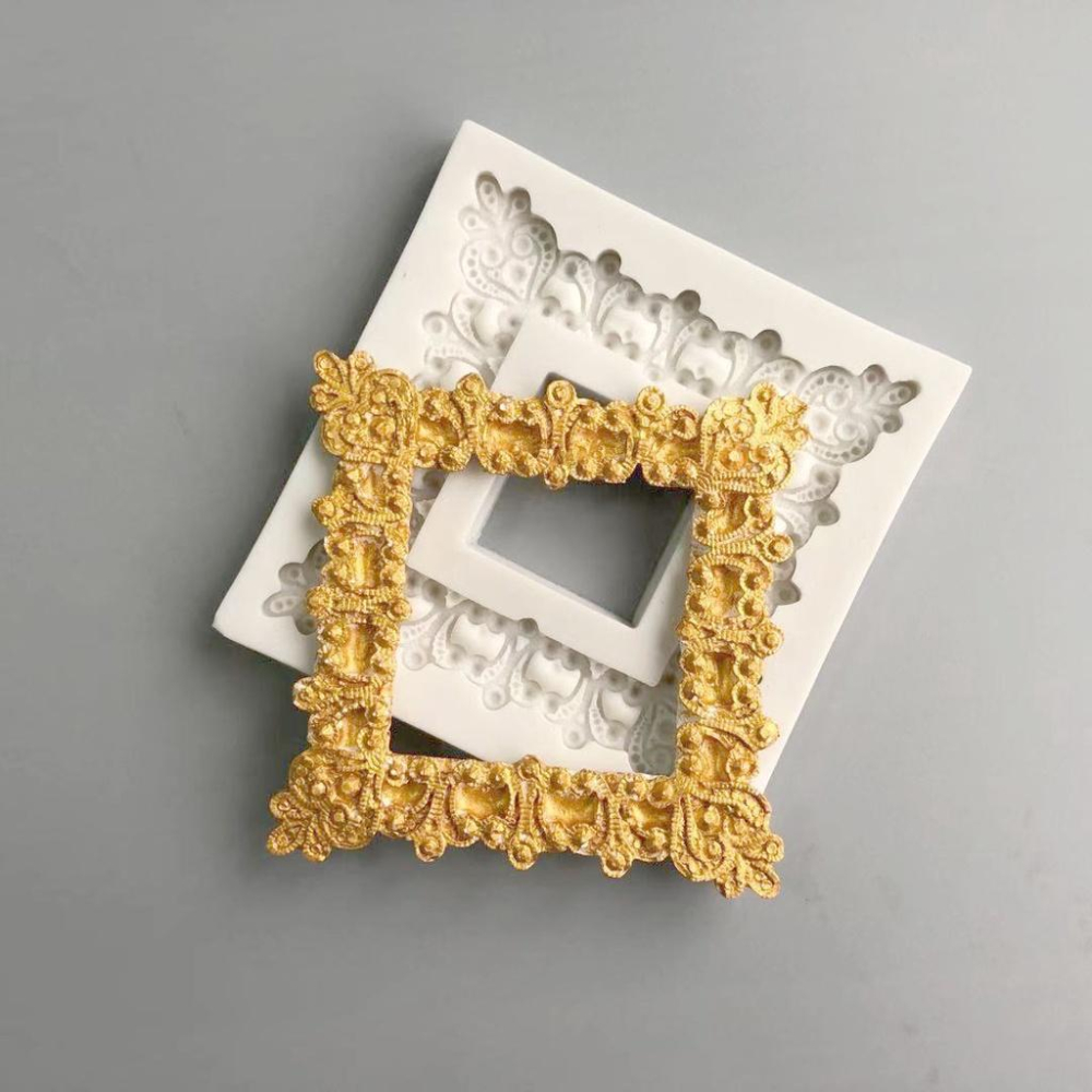 臺灣出貨 現貨 歐思麥烘焙 方形 橢圓形復古相框矽膠模具 翻糖軟陶黏土石膏擺件造型工具（中）-細節圖5