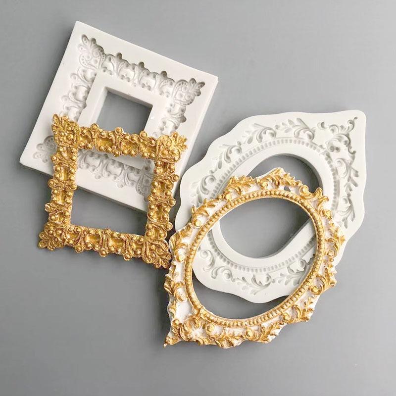 臺灣出貨 現貨 歐思麥烘焙 方形 橢圓形復古相框矽膠模具 翻糖軟陶黏土石膏擺件造型工具（中）-細節圖6