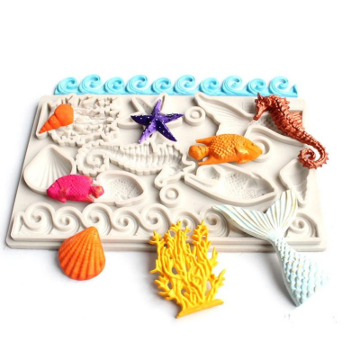 臺灣出貨 現貨 歐思麥烘焙 新款海馬珊瑚人魚貝殼翻糖矽膠模具 DIY巧克力海洋蛋糕烘焙工具（艺）