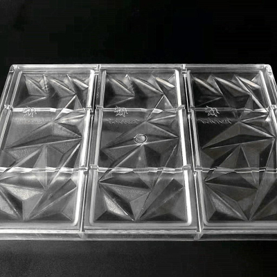 臺灣現貨 歐思麥烘焙3連菱形帶花紋板塊PC巧克力模具長方形磚石果乾新款