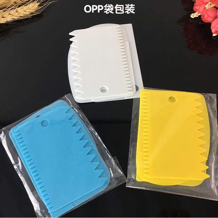 臺灣現貨蛋糕刮板三件套裝 白色黃色藍色綠色 pp塑膠 烘焙DIY工具（彭）-細節圖2