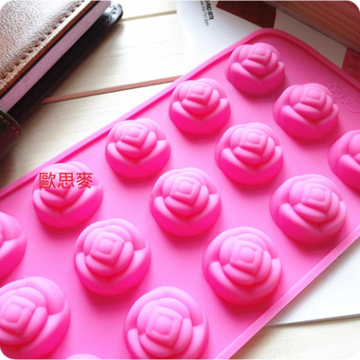 臺灣現貨 歐思麥烘焙15孔玫瑰巧克力模具 布丁果凍模 矽膠蛋糕模（协）