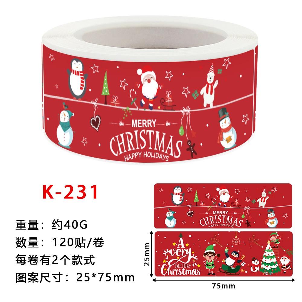 臺灣出貨 現貨 歐思麥烘焙 聖誕貼紙卷裝節日不乾膠標籤卡通設計方形印刷銅版紙120貼/卷(SS)-細節圖2