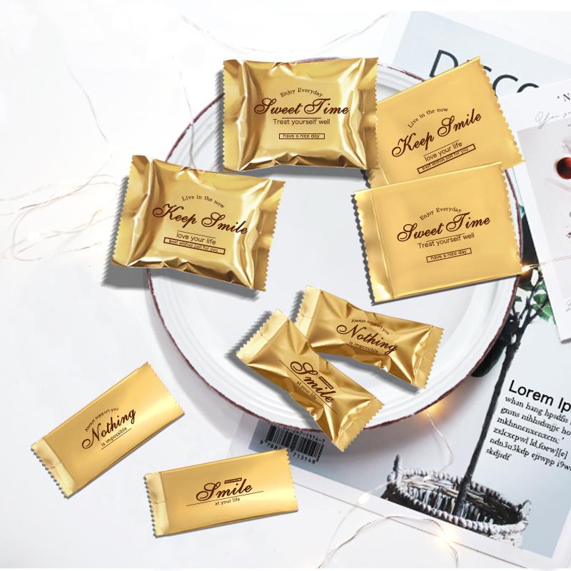 臺灣現貨 Q餅 歐思麥烘焙加厚金色鋁箔輕奢英文餅乾袋子牛軋糖曲奇雪花酥雪Q餅瑪德琳費南雪95-100枚入（勤）-細節圖3