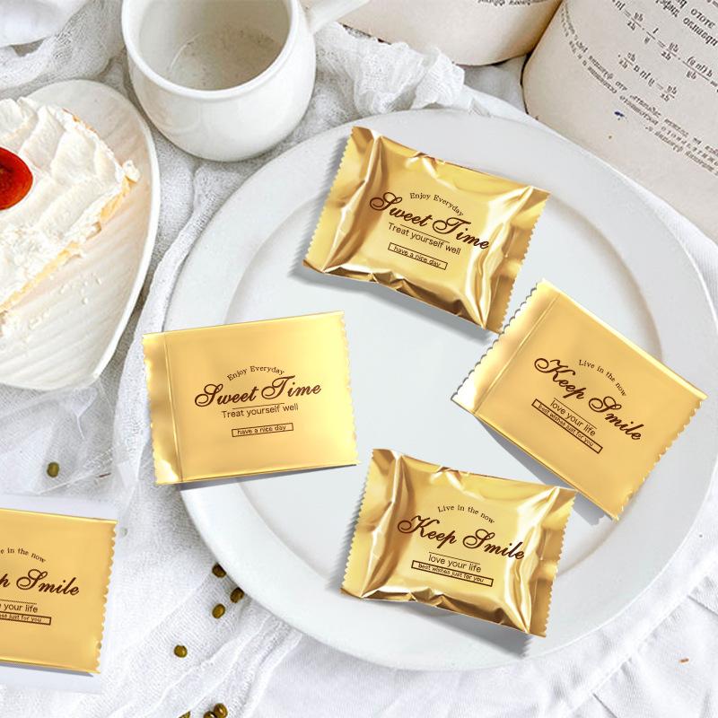 臺灣現貨 Q餅 歐思麥烘焙加厚金色鋁箔輕奢英文餅乾袋子牛軋糖曲奇雪花酥雪Q餅瑪德琳費南雪95-100枚入（勤）-細節圖6